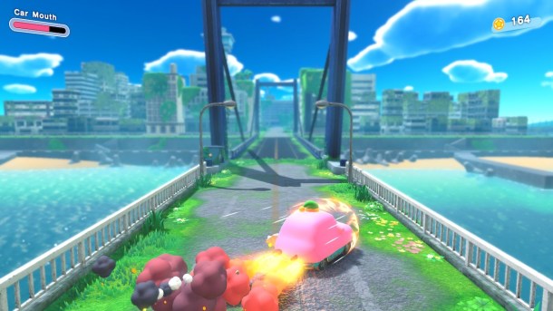 Kirby and the Forgotten Land | Kirby controlling a car